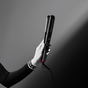 Випрямляч для волосся Rowenta x Karl Lagerfeld SF467L K/Pro Stylist з кератиновим покриттям Glow, іонною функцією та вбудованим гребенем, 140-210°C, чорно-червоний