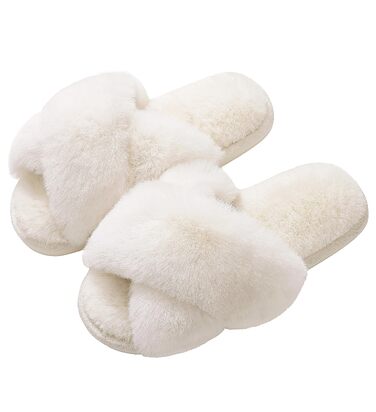 Жіночі плюшеві капці Evshine з ефектом пам'яті (Memory Foam), відкриті пальці, білі, розмір 40/41 EU