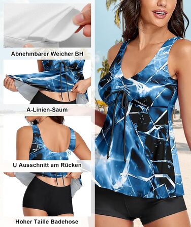 Танкіні жіночий купальник з високою талією, шорти, push-up, блакитний, XL