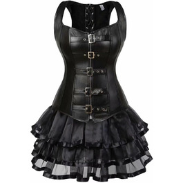 Сукня-корсет у стилі стимпанк з корсажем, шкіряна, з спідницею-тьюль, для жінок, з бретелями, елегантна, бурлеск, сексуальна, чорна, XXL