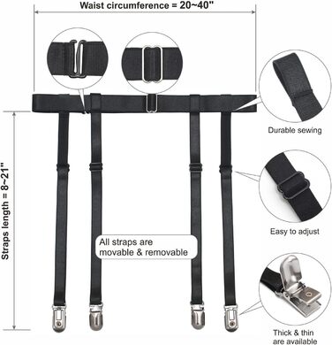 IMOMOTO Пояс для панчіх Simplicity, стрічка, універсальний розмір, чорні гусячі кліпси, 4 ремінці