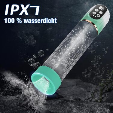 Пумпа для збільшення пеніса HIVEFUN: 4 режими всмоктування, 3 автоматичні тренувальні, водонепроникна (IPX7), сірий/зелений