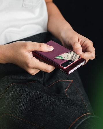 Чоловічий RFID/NFC картхолдер VULKIT — компактний шкіряний гаманець для 5-7 карток та купюр, колір винний