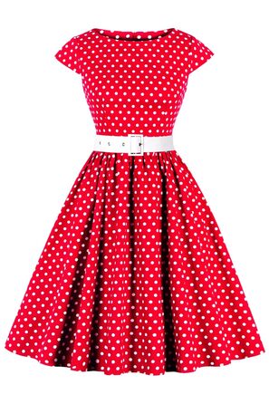 Сукня Rockabilly 50-х років AXOE для жінок, бавовна, з поясом (XL, червона в горошок)