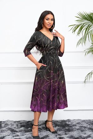 Сукня Noder Daenkleid вільного крою з запахом, чорна геометрична, A-силует, 3/4 рукав, для вечірки, коктейлю, весілля (XXL)