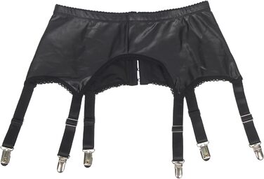 Чорний корсетний пояс-стрінг з штучної шкіри з мереживом. Комплект стрінги, стрінг-гуртки, шкарпеткові підтяжки. Великі розміри.