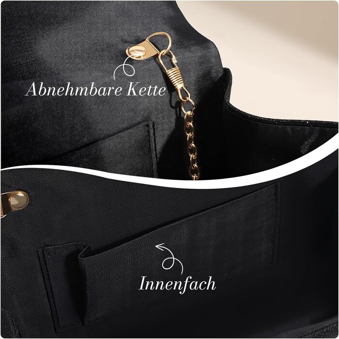 Жіночий вечірній клатч Abendhandtaschen з блискітками та паєтками, елегантна сумка-конверт для весіль та вечірок з відстібним ланцюжком (чорний)
