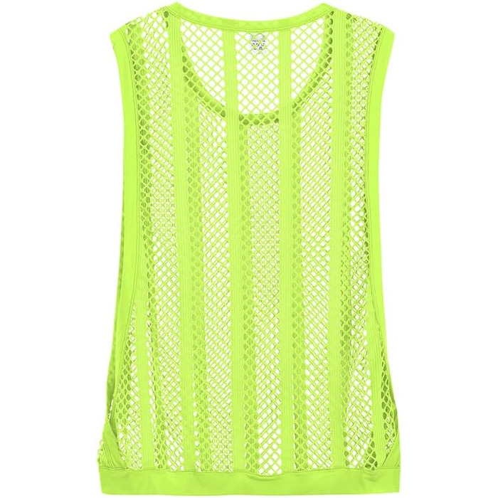 Трійка жіночих майок-топів YAHWULAI з прозорою сіткою, без рукавів, стильний круглий виріз (3 шт: світло-зелений+червоний+світло-зелений, M)