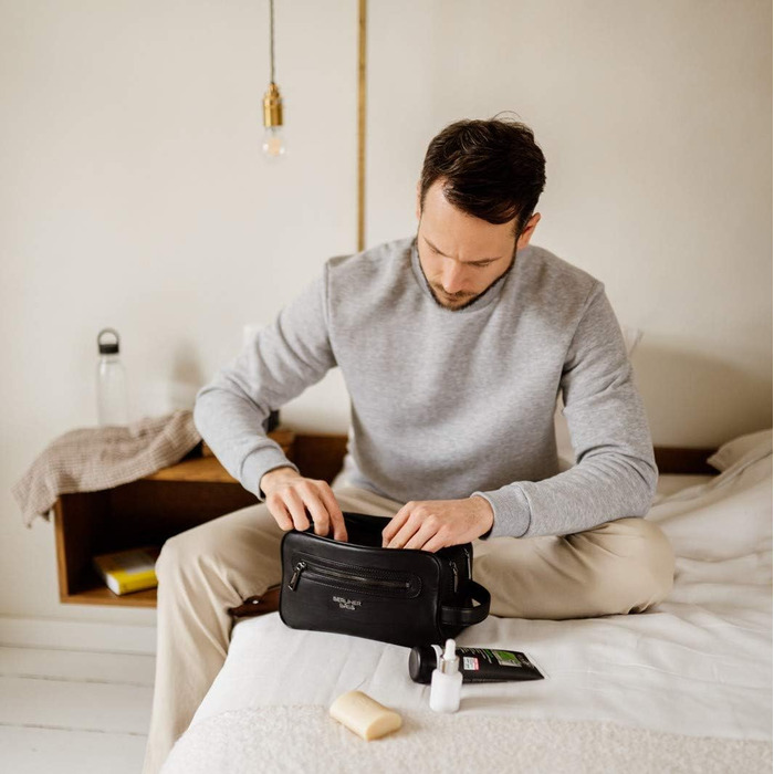Шкіряна косметичка для подорожей Berliner Bags Vintage Kulturbeutel Max, велика сумка для аксесуарів та гігієни з 2 відділеннями, унісекс — Коричневий/Чорний