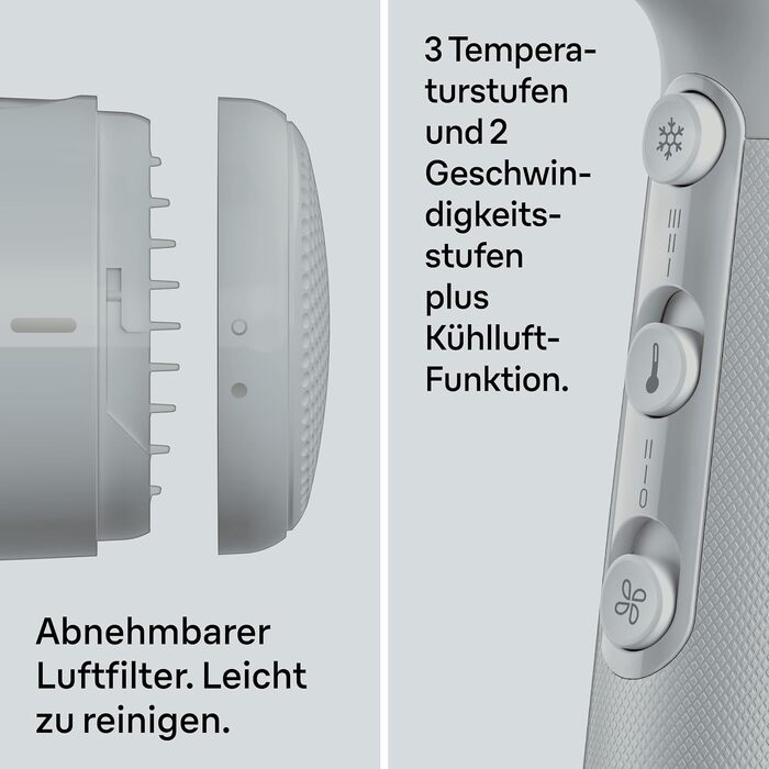 Фен для волосся Braun Haartrockner HD4.2 (BRHD235E) з дифузором та вузьким соплом, технологія Super IONTEC, 2100 Вт, 3 режими температури та швидкості, чорно-сірий