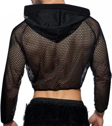 Чоловіча майка з сітки, кроп-топ з капюшоном, прозора, на блискавці, сексуальний, повсякденний стиль, футболка, одяг у стилі стрітвір, розмір 5XL, чорний колір