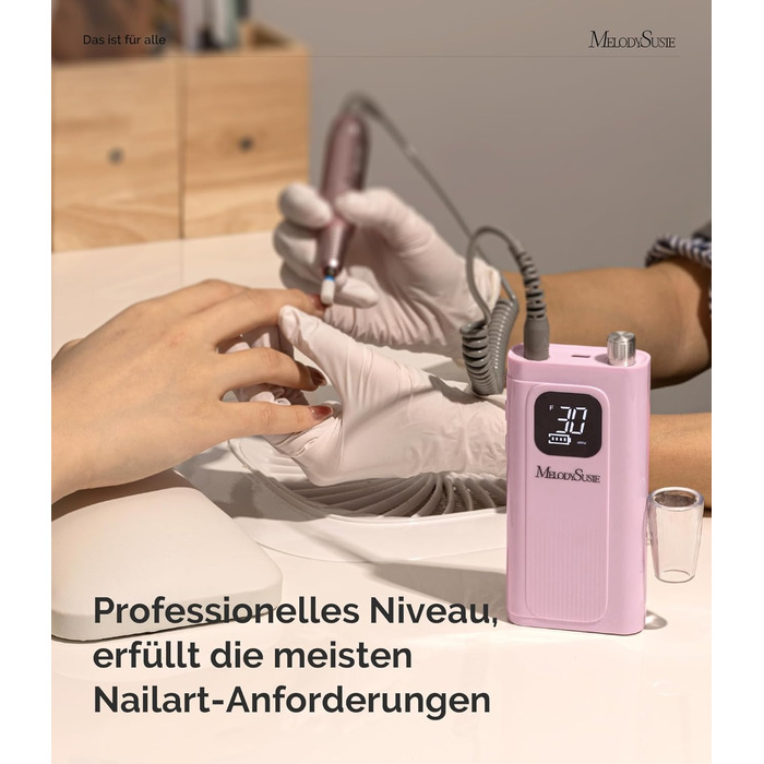 Акумуляторний електричний апарат для манікюру та педикюру MelodySusie SC300F, 30000 об/хв, з LCD-дисплеєм, для гель-лаків та акрилу, рожевий