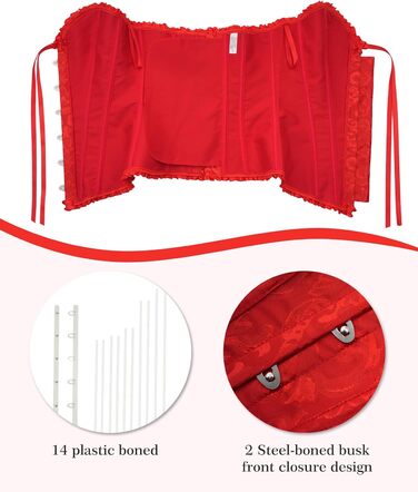 Корсет Vrapo для жінок - бюст-корсет, шнурівка, талія, спідня білизна, червоний, XS