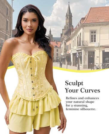 Корсет жіночий - бюстєль-корсет, топ для жінок, повномірний корсаж, шнурування, талія, спідня білизна - Ельфійський жовтий - розмір XS