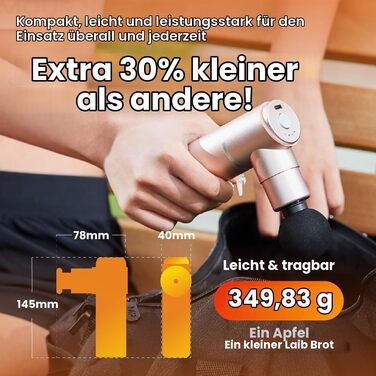Міні-перкусійний масажер PISOOKA X Mini Massage Gun (66W) – Компактний ультралегкий масажер для глибокого масажу м'язів, шиї та спини, алюмінієвий корпус, 4 насадки, USB-C, чорний