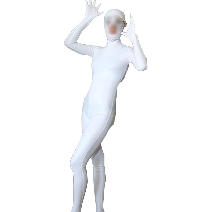 Жіночий сексуальний catsuit BESYFAY з блискавкою та рукавичками, цілісний костюм (білий, S)