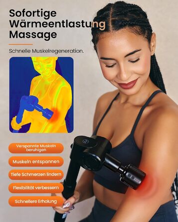 Перкусійний масажер Napre Massage Gun з функцією підігріву та охолодження, складаний масажний пістолет для тіла, спини та плечей, 32 рівні швидкості, 5 кутів нахилу, Gloss Black