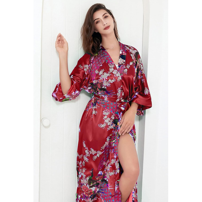 Жіночий халат-кімоно BABEYOND з квітковим принтом, великі розміри, бордовий