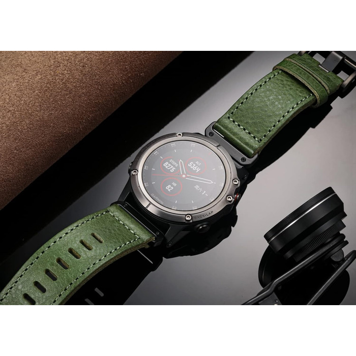 Шкіряний ремінець для годинників Garmin (26мм) — Ретро-вінтажний замінний браслет для Fenix, Forerunner, Vivoactive, Approach, MARQ, Quatix, D2 Series, Зелений