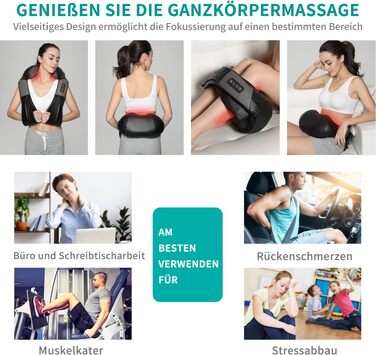 Масажер для шиї та плечей Nekteck 3D Shiatsu з підігрівом, глибокий тканинний масажер для спини та стоп від болю в м'язах, чорний