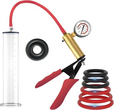 Пумпа для збільшення пеніса: ручна вакуумна помпа з манометром та 6 кільцями, для чоловіків