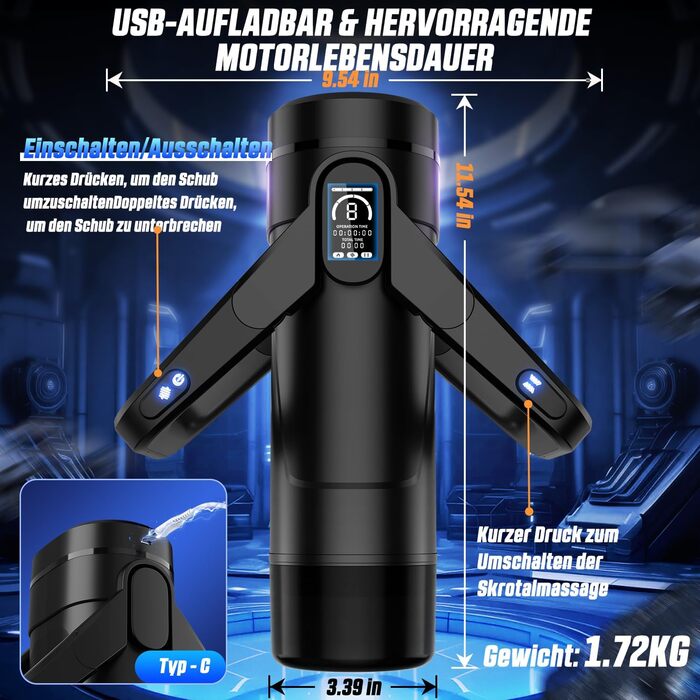 Інтимна іграшка для чоловіків Eanatoys з 9 вібраціями, телескопічною функцією, 3D-реалістичною вагіною та LCD-дисплеєм. Чорний колір