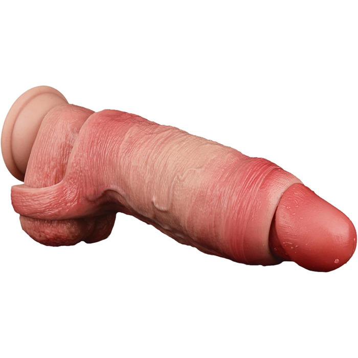 Реалістична секс-іграшка для чоловіків: пеніс-манжета з текстурою вен, шкіряного кольору, з кільцем для яєчок, для уповільнення еякуляції