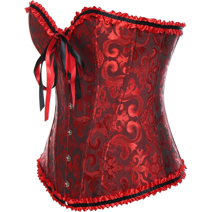 Корсет жіночий Miss Moly вінтажний, повний бюст, класичні кольори, мереживо, бант, з принтом G-string, темно-червоний