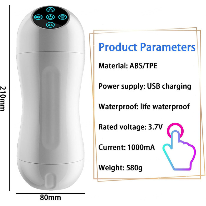 Електричний масажер для чоловіків з 4 режимами, нагріванням та 6 перистальтичними режимами