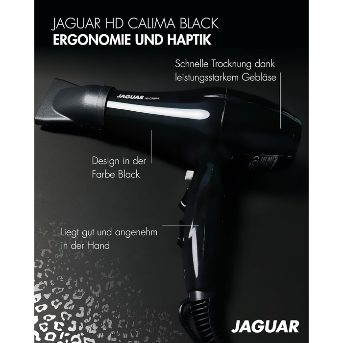 Професійний фен для волосся JAGUAR HD CALIMA Black — потужний стайлер з кнопкою холодного обдуву та регулюванням температури та швидкості, чорний