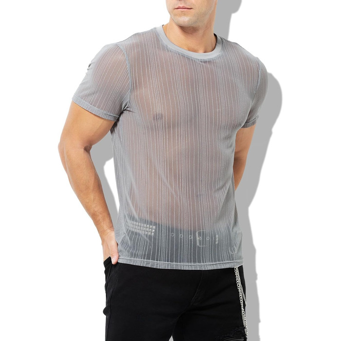 Прозора футболка Casey Herren з блискітками, короткий рукав, круглий витон, клубний стиль, сірий (M, D3-grau)