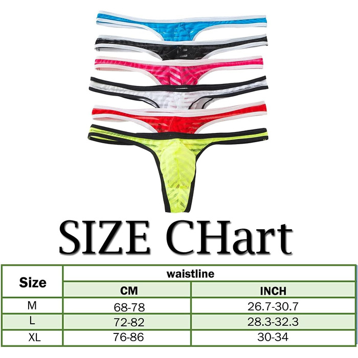 QiaTi Сексуальні жіночі труси-сліпи (6 шт.) - бікіні, кольорові смуги, розмір XL