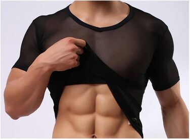 Чоловіча сексуальна прозора футболка з коротким рукавом, модна прозора білизна, футболка з сітки, прозора сорочка, нижня білизна, піжама, чорна, розмір M