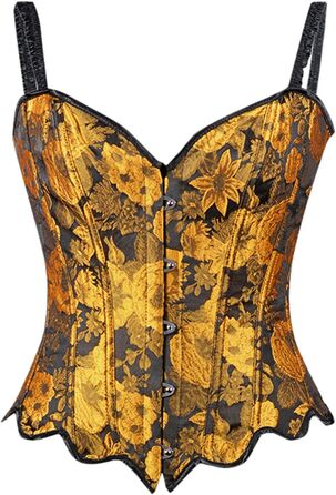 Жіночий корсет повний бюст, корсаж, корсет для Октоберфесту, готичний топ, вінтажна корсаж, бюстєль, корсет середньовічний, жакард, сатин, квітковий, з кісточками, повна груди, спідня білизна, на Хелловін, карнавал, корсет на шнурівці, жовтий колір