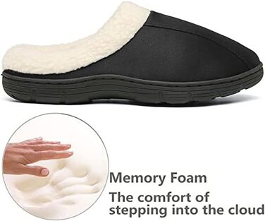 Чоловічі зимові капці з ефектом пам'яті Memory Foam, теплі плюшеві тапочки з підкладкою, протиковзаючі, для дому та вулиці, розмір 46/47 EU, чорні