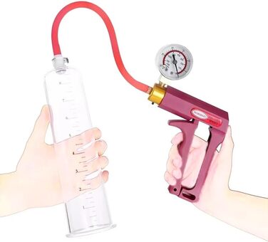 Насос для збільшення пеніса Guspiun з манометром та ручкою. Тренажер для потенції, збільшення розміру та покращення ерекції. Червоний