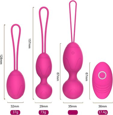 Тренер для впрас для жінок для тренування м'язів тазу з пультом дистанційного керування, набір Кегеля, силіконові м'ячі для контролю сечовипускання та вправ для м'язів тазу (рожевий)