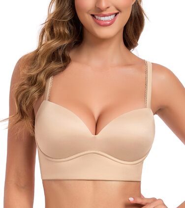 Трусики Lemorosy BH для жінок без кісточок Push Up, безшовні, з глибоким V-подібним вирізом, класичні, зручні, повсякденні бюстгальтери з широкими бретелями (80C, бежевий)