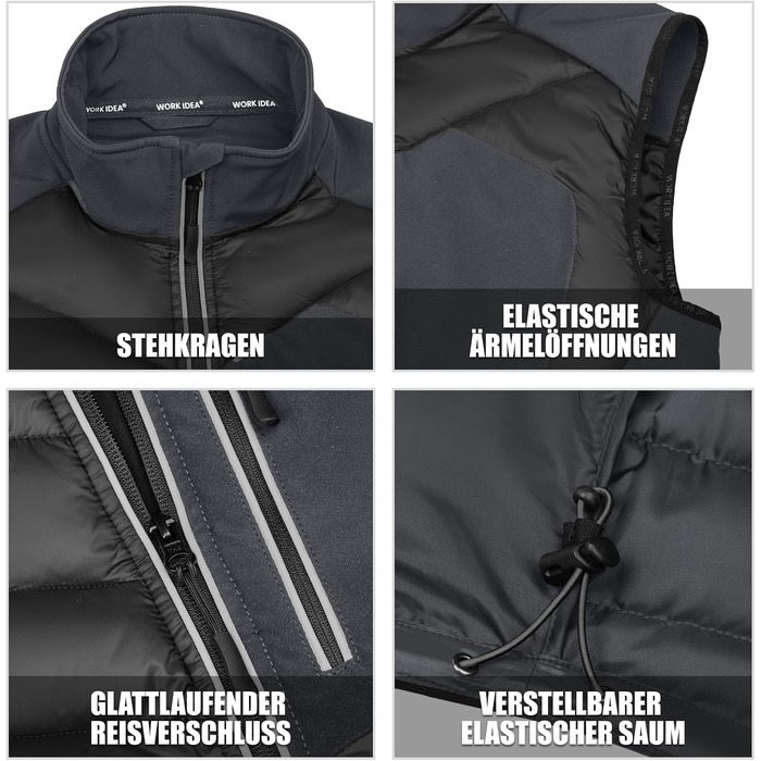 Чоловічий жилет Softshell WORK IDEA: водовідштовхуючий, вітрозахисний, дихаючий спортивний жилет для бігу, їзди на велосипеді, походів та роботи, чорний, 5XL