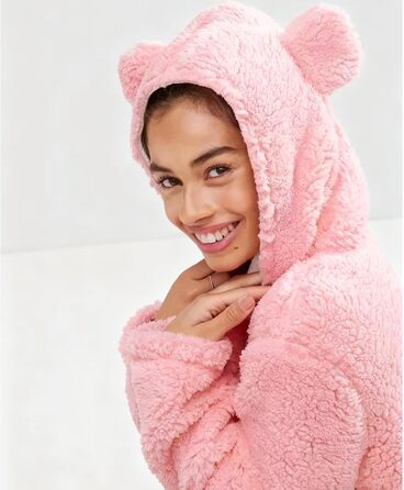 Жіночий флісовий комбінезон MANGGUO з капюшоном та вушками, з клапаном на стегнах, чорний (L, Рожевий)