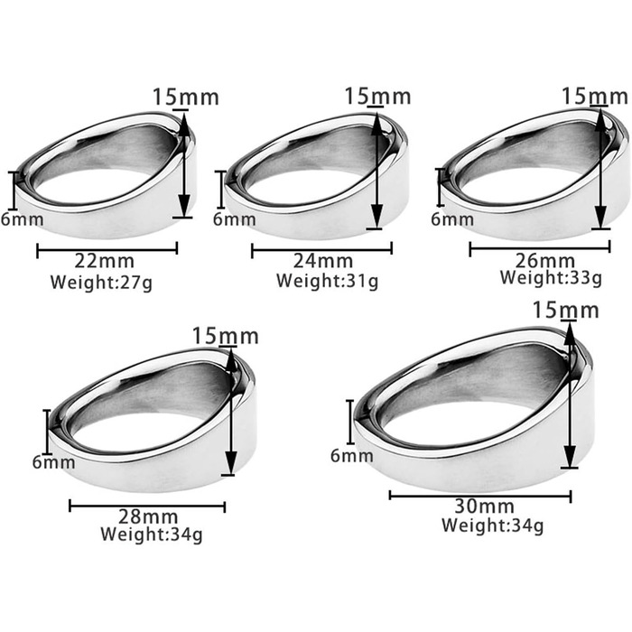 Сталевий кільце для статевого члена з наконечником (5 шт.) - інтимна іграшка для чоловіків, SM, кільце для яєчок, контроль еякуляції