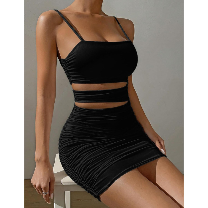 Сукня міні Daen Sexy Cut Out на бретельках, чорна. Коротке облягаюче плаття для вечірок та клубів, розміри XS-L
