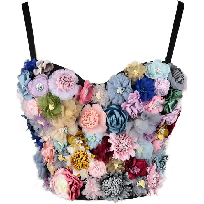 Чорний бюстгальтер-топ Ellacci з 3D-квітами для вечірки, весілля, клубу. Розмір XS
