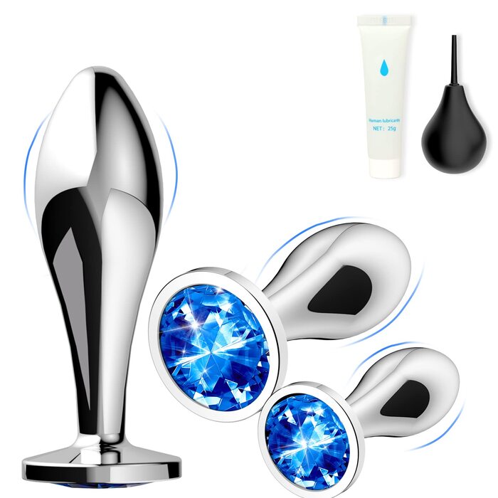 Набір металевих анальних пробок 3 шт. з кристалічною алмазною накінечкою. 3 розміри (малий, середній, великий). Безпечний медичний метал, для початківців та досвідчених, для пар. Анальні іграшки для чоловіків та жінок