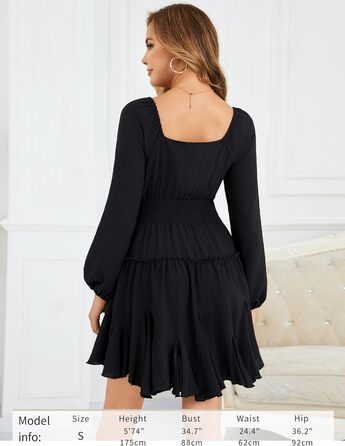 Сукня жіноча Beluring з довгим рукавом, квадратний виріз, висока талія, міні, бавовна, чорна