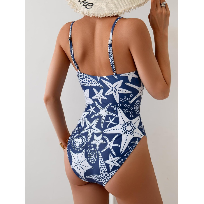 Купальник жіночий монокіні, темно-синій з принтом морської зірки, XL
