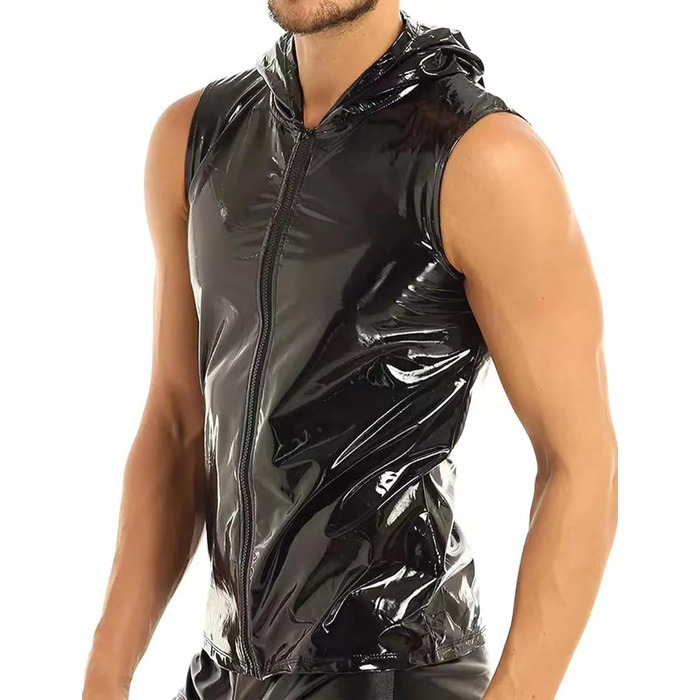 Чоловіча сорочка з лакованої шкіри Wetlook, сексуальна модель, для вечірок (L, Чорний)