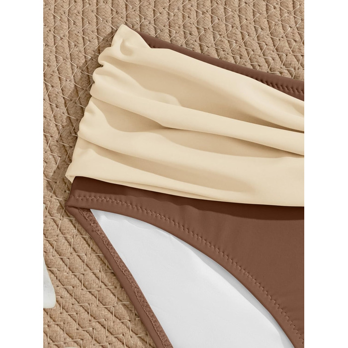 Бікіні жіноче двочастинне, спортивне, з V-подібним вирізом, колір блоку, з регульованими бретелями, коричневе, бежеве, розмір B M