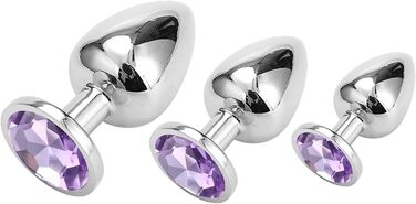 Набір анальних пробок Klein Medium Groß Metall Buttplug з кристалами та діамантом (фіолетовий)