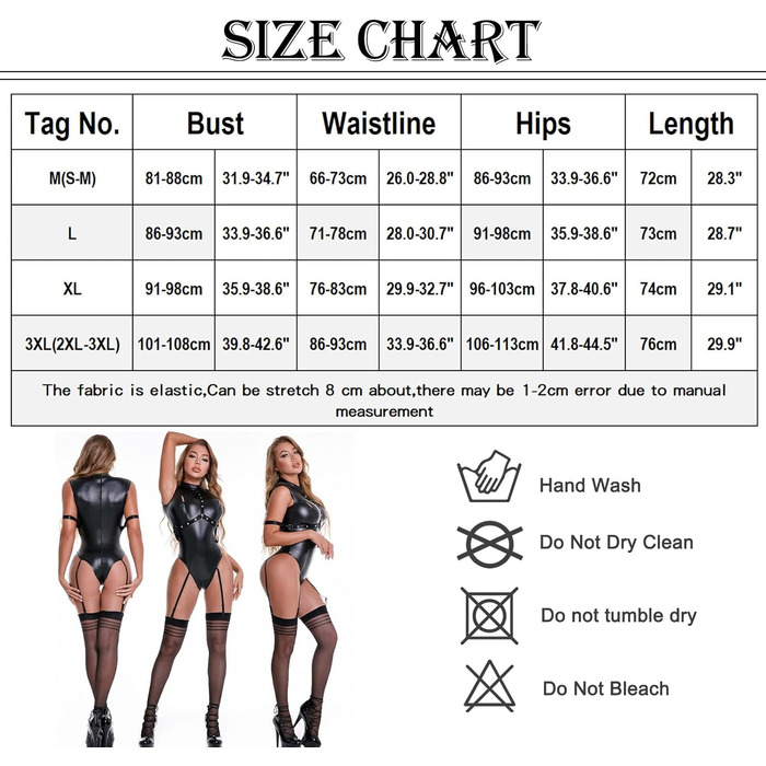 SEAUR Костюм боді з лакованої шкіри для жінок, чорний, розмір 42-44, з панчішпоходами